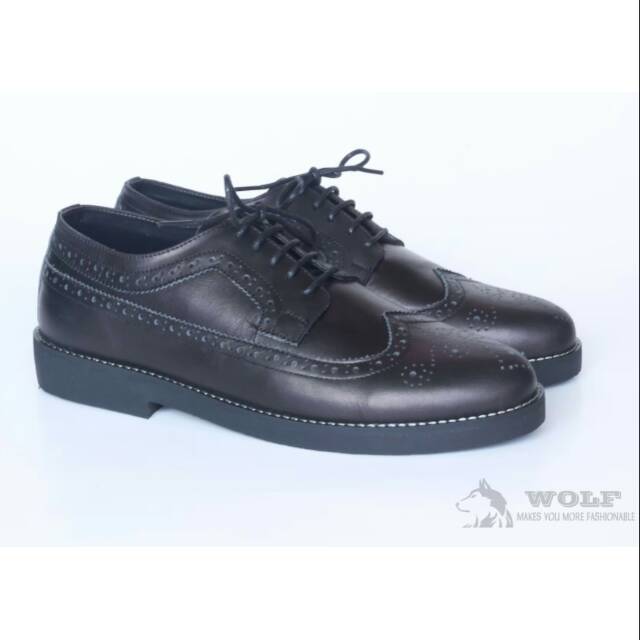 Sepatu Pantofel Pria Semi Formal Kulit Asli Wolf Pantofel Hitam Pria Kerja Kantor Dinas Resmi