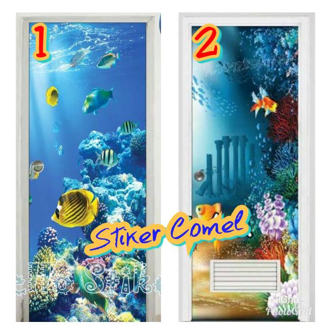 Variasi sticker pintu kamar mandi motif ikan cantik