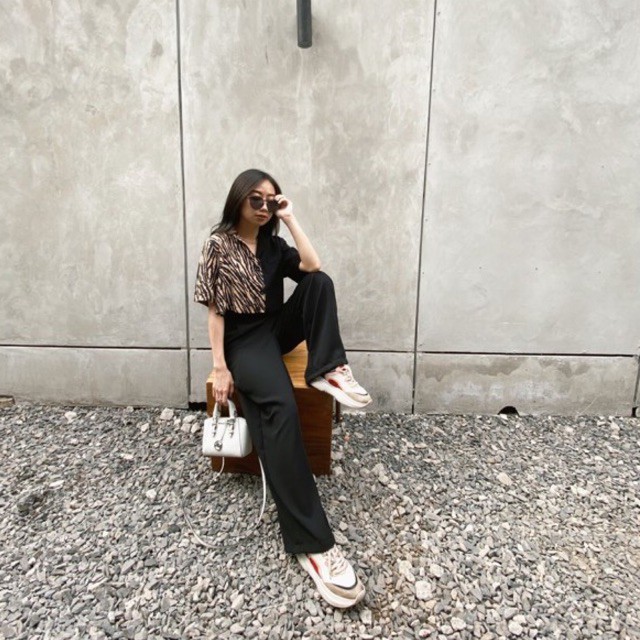 zebra top &amp; culotte in black