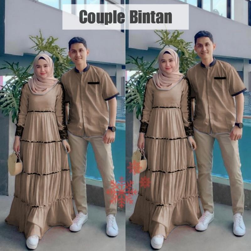 Baju Gamis Kemeja Couple Pasangan Pria Wanita Suami Istri Pesta Kondangan Lebaran Trend Kekinian Mur