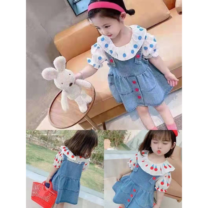 Setelan overall anak perempuan import 1th-4th/Dress Overall Jeans Anak Perempuan Import