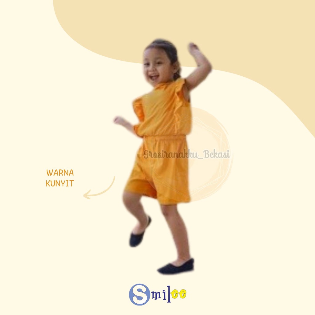 Jumpsuit Anak Smilee Nada Polos Warna Kuning Kunyit Size 1-5Tahun