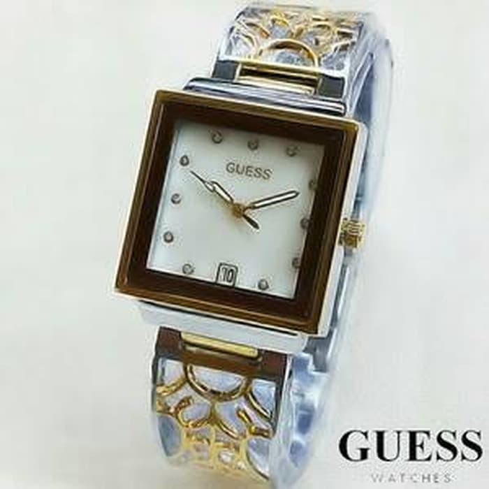 SALE   Jam Tangan Guess Kotak Rantai Gold/ Silver
