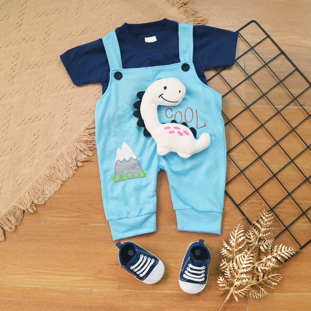 BARU! LIX001 - 2in1 Overall fashion Dinosaur bayi cowok laki-laki baju kodok Pergi Jalan Casual