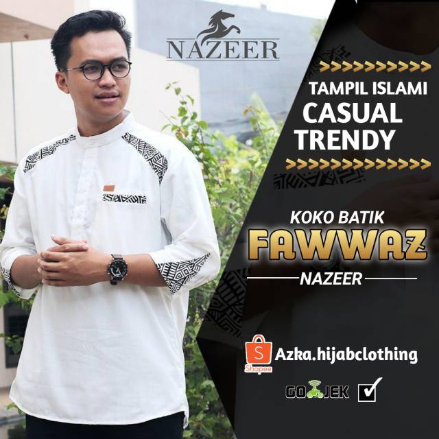 KEMEJA KOKO BATIK FAWWAZ BY NAZEER / KOKO QURTA PAKISTAN / KOKO BATIK / KOKO PUTIH CASUAL
