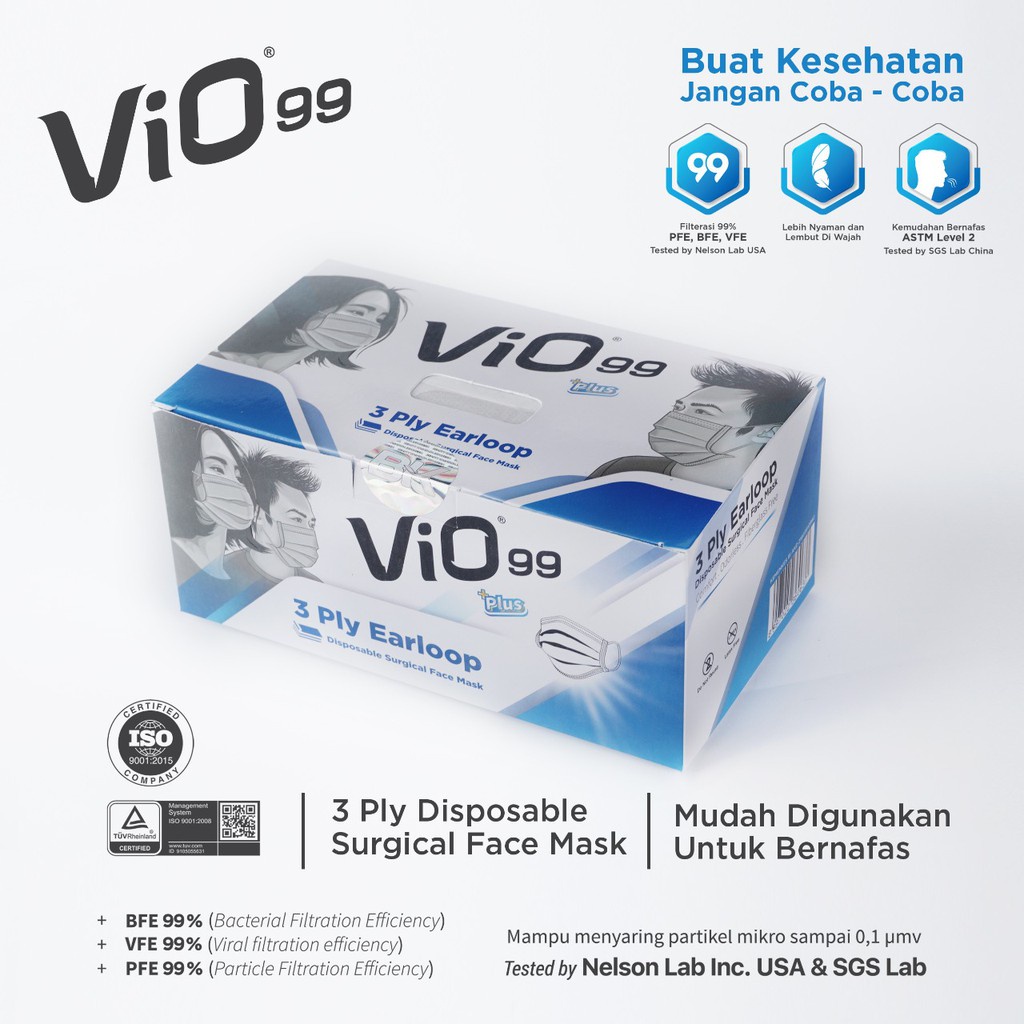 MASKER MEDIS VIO 3PLY EARLOOP CANTOLAN MASK STERIL PER BOX