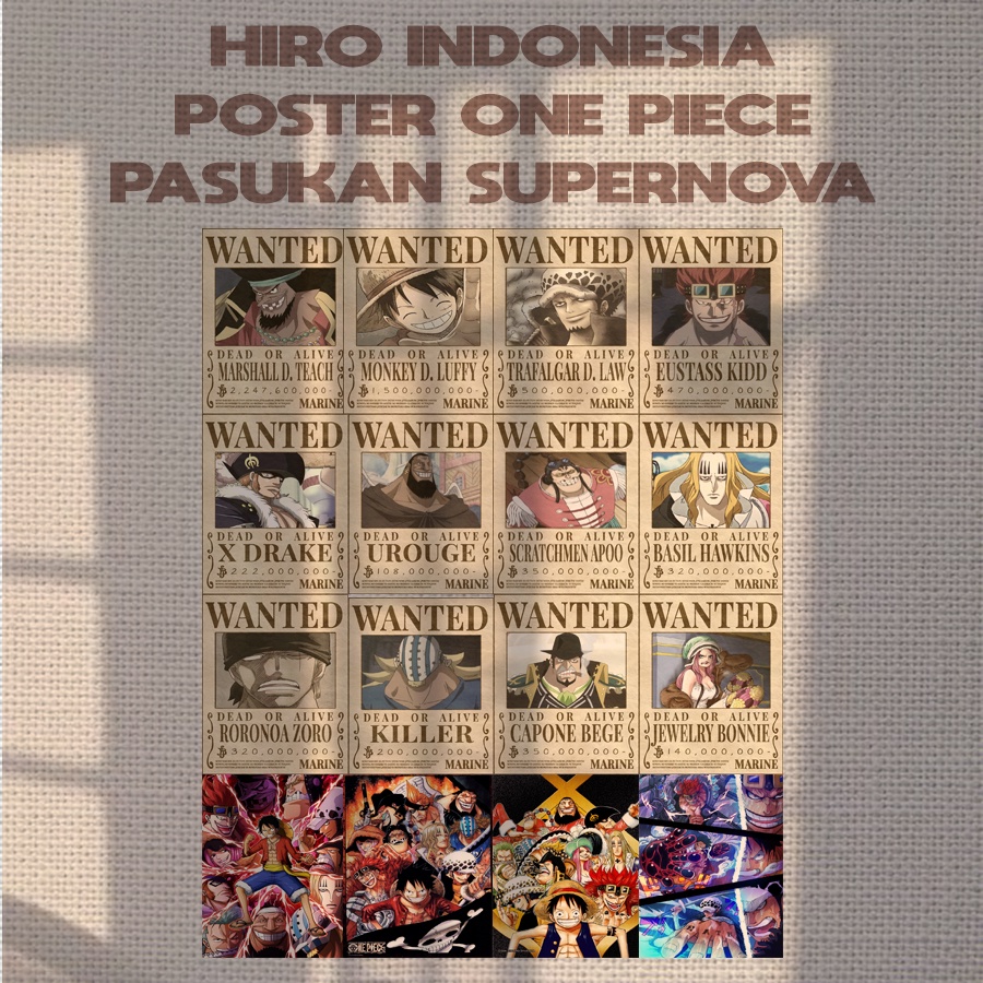 [ISI 16PCS] Poster Anime One Piece Buronan Bounty Mugiwara Crew Terbaru  Kapal Thousand Sunny Go-16PCS | OPxSupernova