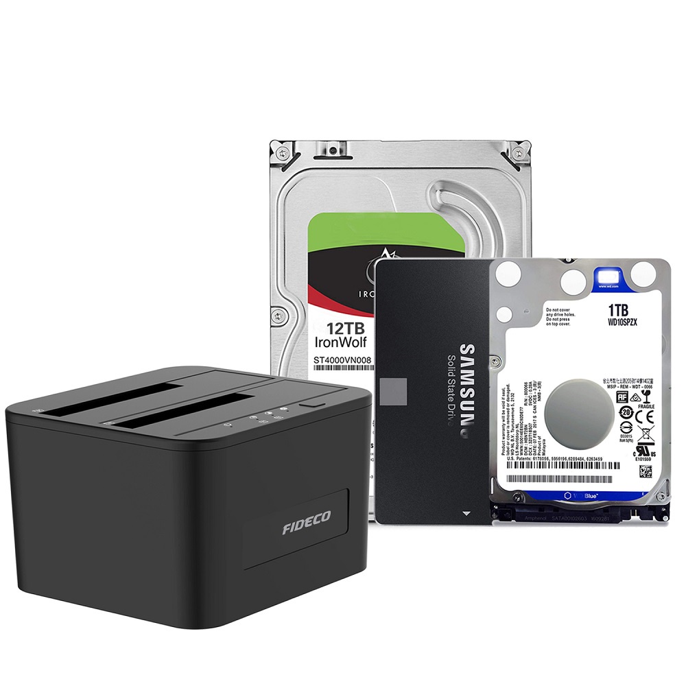 Docking Harddisk SSD 2 Bay Sata USB3.0 Cloning Dual Bay FIDECO Docking Station