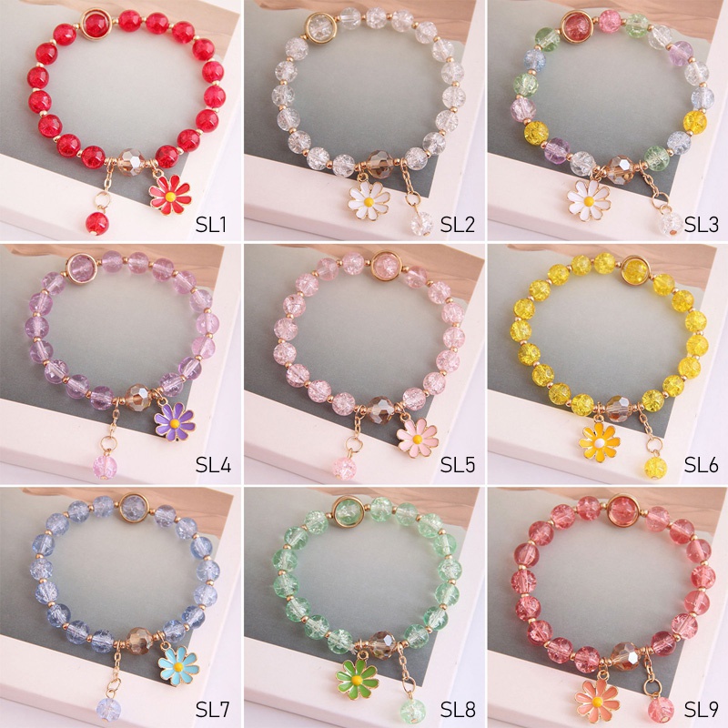 Gelang Manik-Manik Kristal Bunga Daisy Warna-Warni Handmade Gaya Korea Untuk Wanita