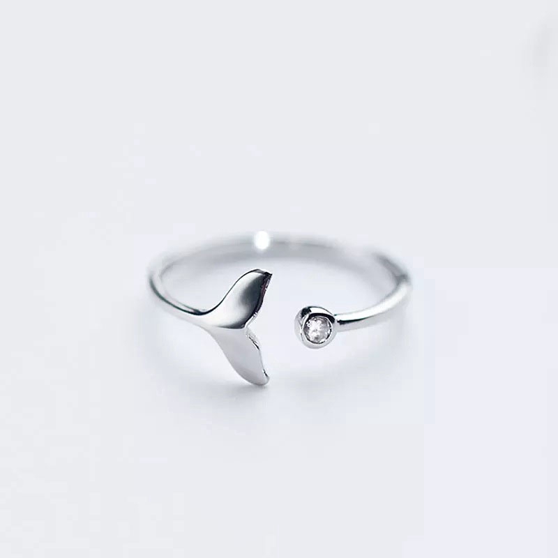 Exquisite Cincin Pembukaan Kristal Perak Fashion Fish Tail Crystal Silver Opening Ring Beautiful Mermaid Finger Rings Women Jewelry Accessories Gifts