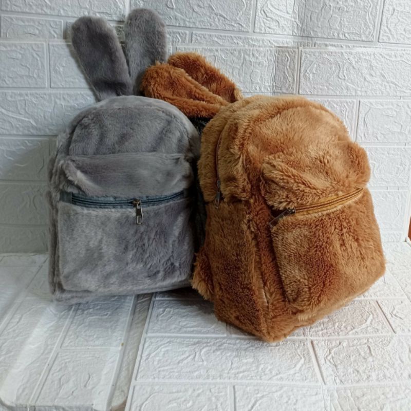 Tas Anak Balita Mewah Ransel Cute Bunny Telinga TK Tas Sekolah Musim Dingin Hangat Bulu Daypack Tas Perjalanan Luar Ruangan untuk Anak Laki-laki Anak Perempuan