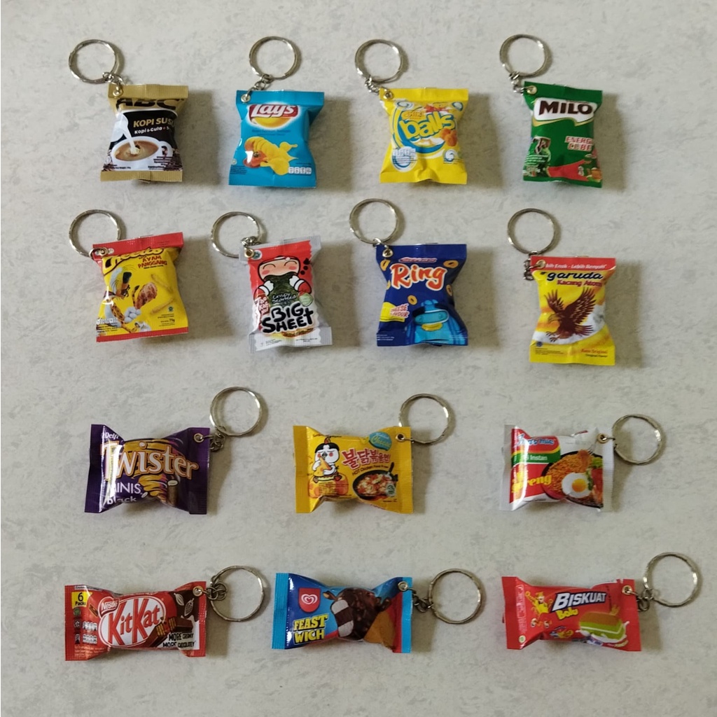 GANTUNGAN KUNCI MINIATUR SNACK / MAGNET KULKAS SOUVENIR PESTA KADO OLEH OLEH BAHAN ALUMUNIUM FOIL