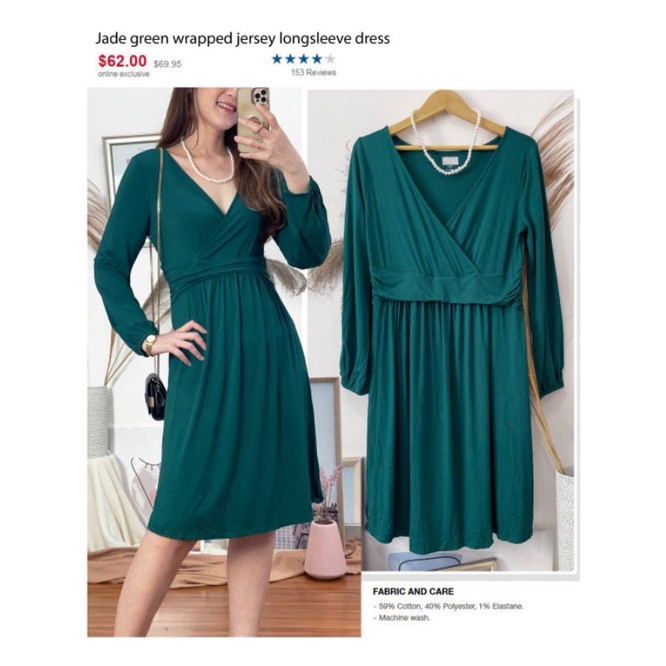 Old navy jade green wrapped jersey longsleeve dres