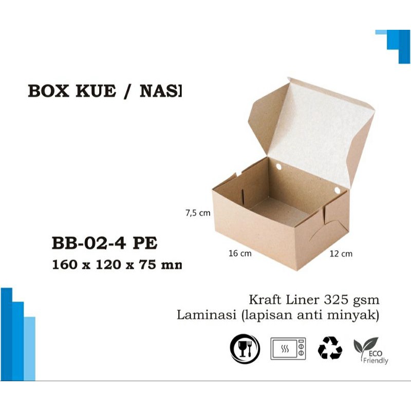 

( isi 5pcs ) BOX KARDUS KOTAK MAKANAN NASI ROTI KUE SNACK 16x12x7,5 cm KRAFT 325 gsm