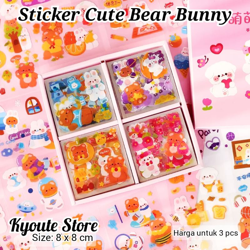 

3 Lembar Sticker Lucu Cute Bunny Choco Bear Daily Life Waterproof Scrapbook Journal Transparan