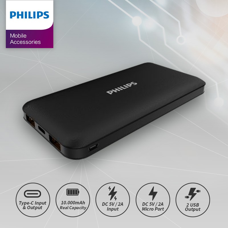 Philips DLP 6812N PowerBank 10000mAH Black Type-C Berkualitas