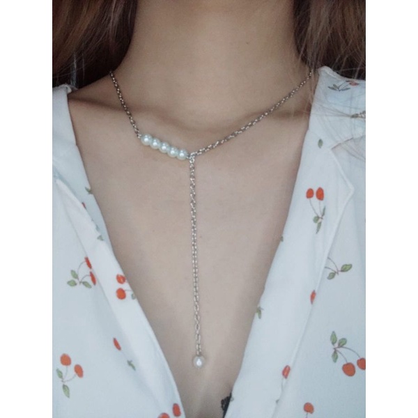 Arabella Korean Pearl Necklace Kalung Mutiara Tarik Ulur Rantai Korea