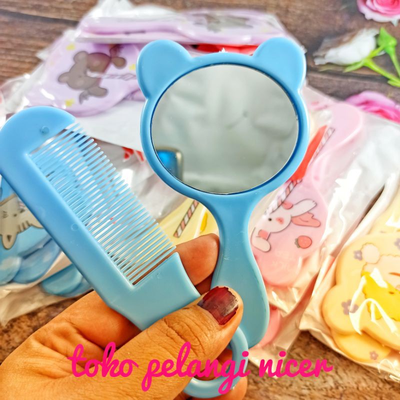 Paket Cermin Karakter Lucu + Sisir Pelurus Rambut - Cermin Mini + Sisir Karakter / Cermin Mini Anak