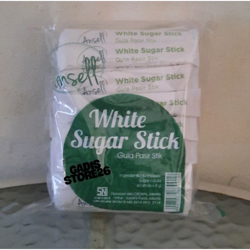 

ANSELL WHITE SUGAR STICKS | 60 STICKS X 8 GR