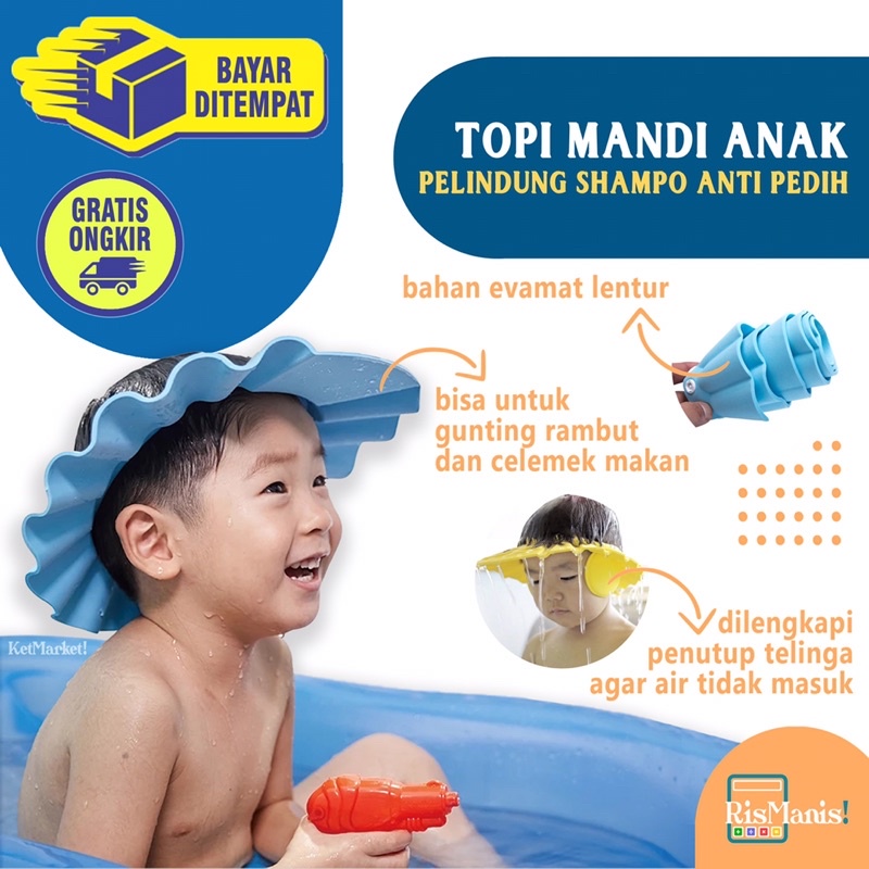 BABY SHOWER CAP - Topi Mandi Anak Balita Bayi Pelindung Air Shampoo Sabun Anti Pedih Celemek Makan