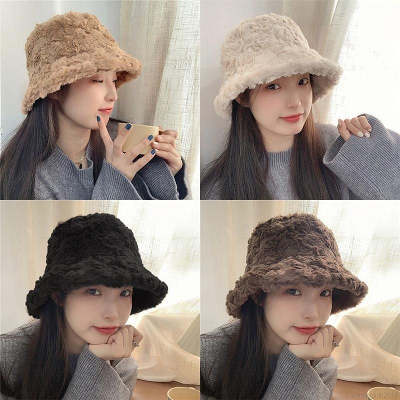 Topi Bucket Bahan Bulu Domba Imitasi Tebal Hangat Untuk Wanita