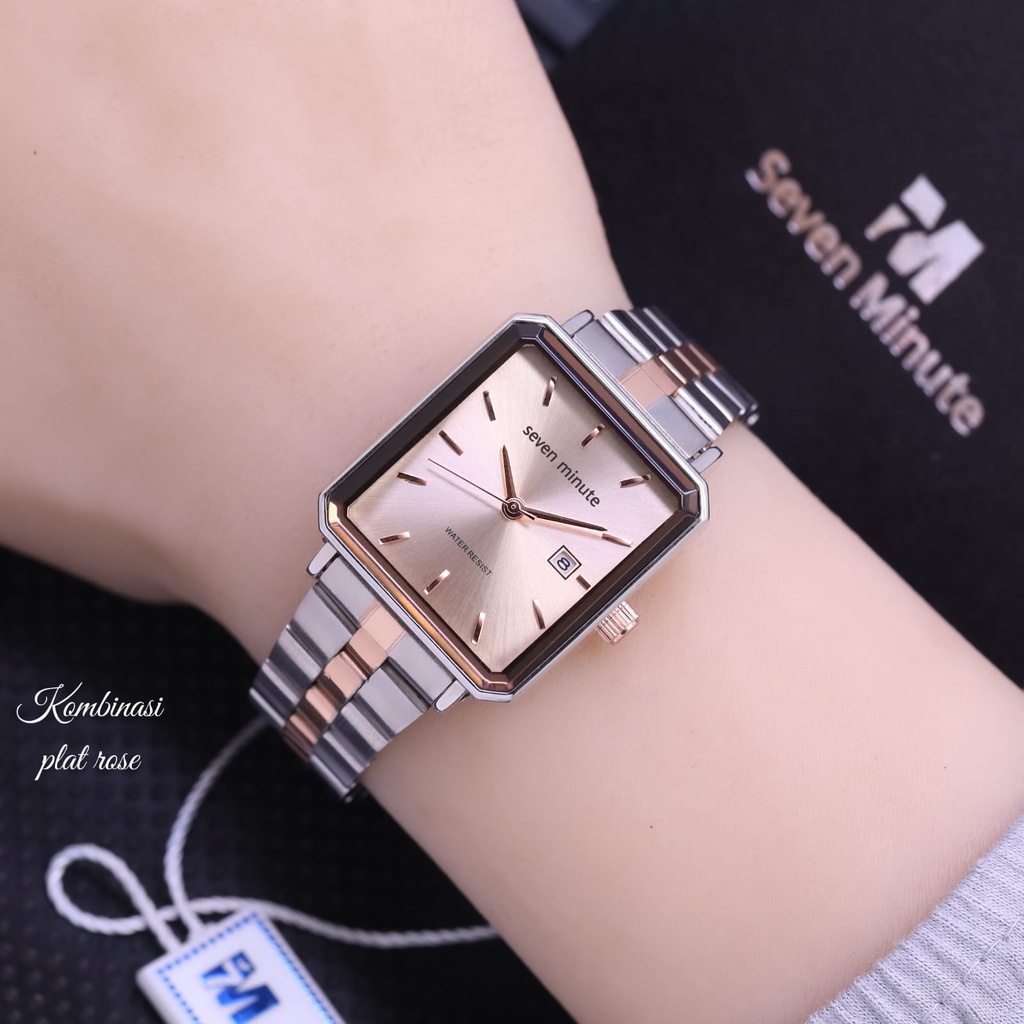 BEST SELLER JAM TANGAN WANITA SEVEN MINUTE FM95 TALI RANTAI TANGGAL AKTIF BODY SEGI DM 2.8CM FREE BOX &amp; BATERAI || JAM TANGAN FASHION WANITA JAM TANGAN CEWEK MURAH