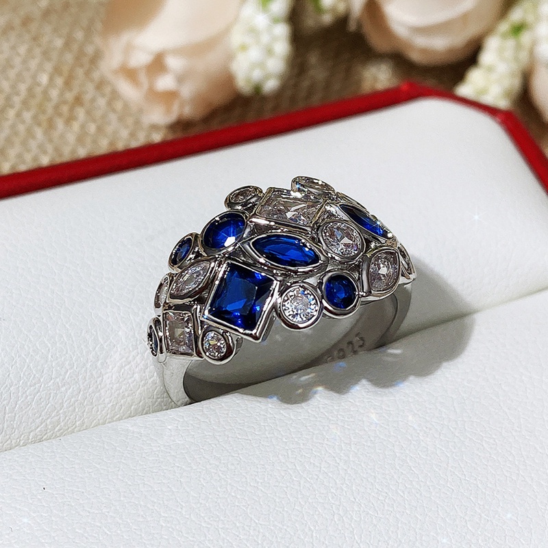 Fancyqube Aksesoris Perhiasan Cincin Wanita Warna Biru Untuk Pesta Pernikahan