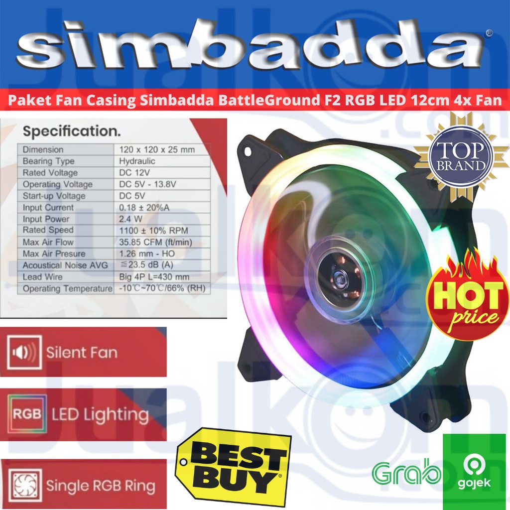 (Paket 4PCS) Fan Casing Simbadda BattleGround F2 12cm Fan RGB LED