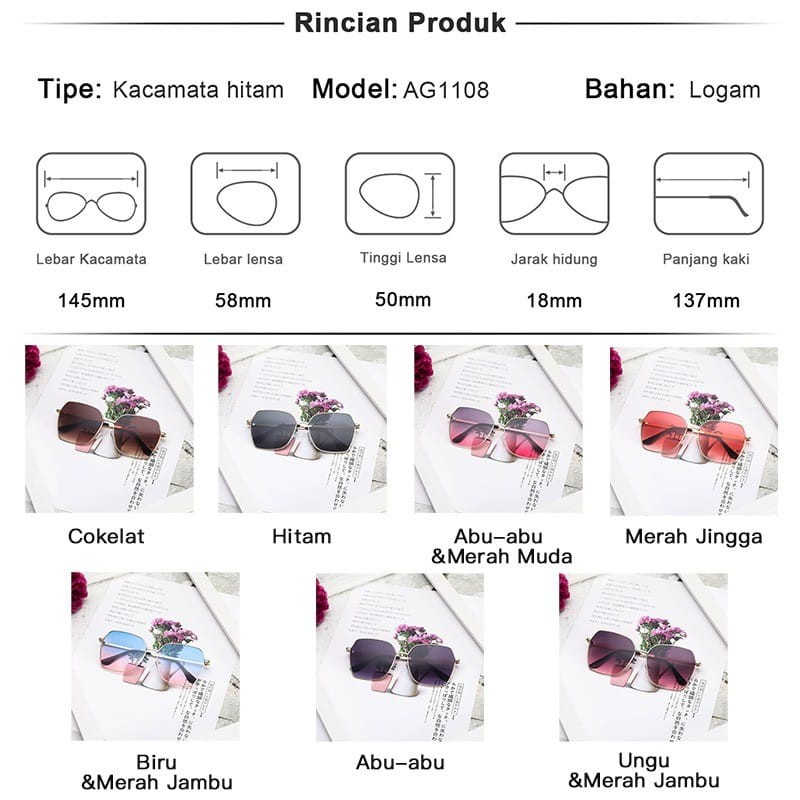 Frame Kacamata Hitam Sunglasses Diameter Besar Fashion Wanita &amp; Pria Fashion Korea Kcamata Anti SIlau Sinar UV Ultraviolet Matahari  Sunglass Model Mewah Artis Retro KCH4