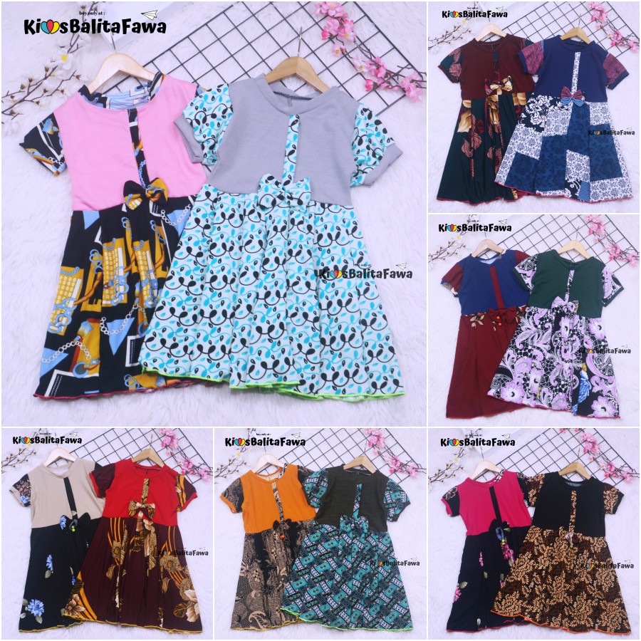 Dress Pita uk Bayi - 6 Tahun / Dres Lengan Murah Grosir Baju Anak Perempuan Harian Gaun Pesta Batik