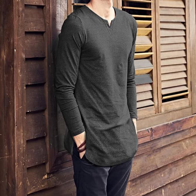 kaos gamis pria | gamis pria | gamis kaos lengan panjang - Abu-abu, M