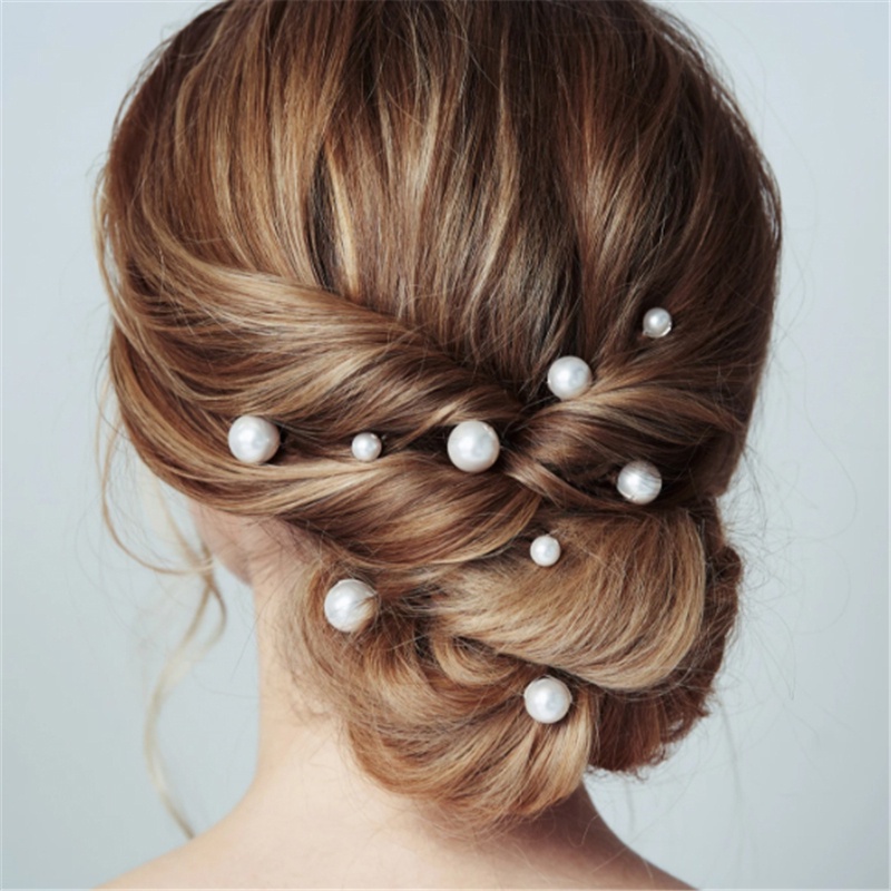 20Pcs/Bag U Shape Metal Pearl Flower Inlaid With Diamond Plate Hairpins Hair Accessories For Bridal Wedding