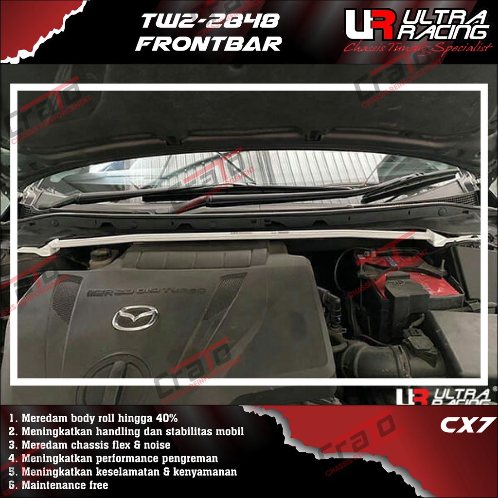 Aksesoris Stabiliser ULTRA RACING Safety Bar - Frontbar Front Strutbar 2 Points - Mazda CX7 CX 7 CX-