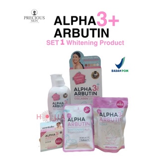 [COD] Paket 4in1 Alpha Arbutin Collagen 3 Plus Whitening Sabun + Lotion + Powder + Scrub Sea Salt