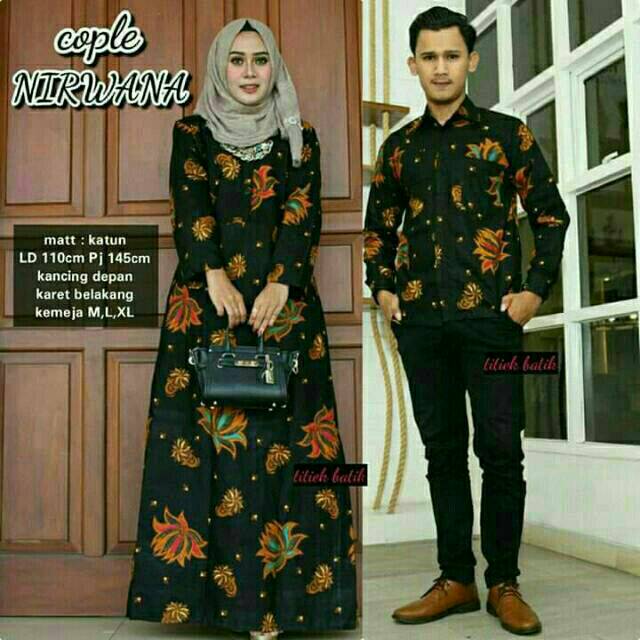 Batik Couple Model Gamis Warna Hitam Murah/couple Batik Jumbo Size Big Size Fit Xxl Ld 110 Cm