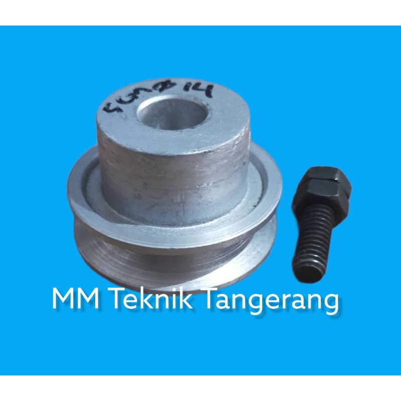 Pully M1 x 5 cm as 14 mm Allumunium Pulley Puli mesin jahit Poli Polli Alumunium Alluminium All M1x5 M 1x5 1 jalur lobang lubang