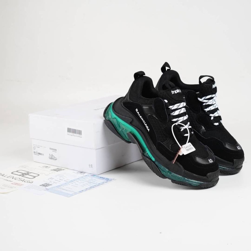 Sepatu Balenciaga Triple S Black Sole Green