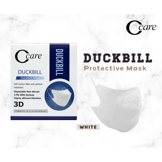 ENZ ® Masker Duckbill CAREION 3Ply isi 50Pcs Putih Hitam Warna Duckbill Earloop Mask Kemenkes 1076