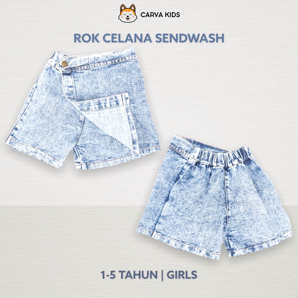 ROK CELANA JEANS ANAK CARVA SENDWASH DENIM ICEWASH ORIGINAL REALPICT 1-6 TAHUN