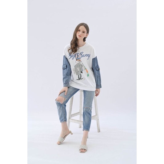 SWEATER LOONEY WANITA JEANS TANGAN PANJANG - FREE MASK