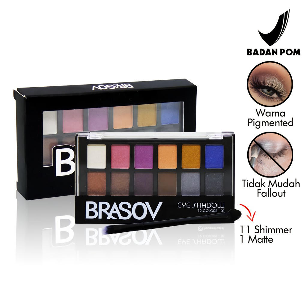 Brasov Eyeshadow Pallete 12 Colors / Nudes - Brasov Eyeshadow with Brush Original BPOM