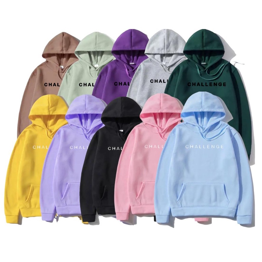 Sweater Hoodie Motif CHALLENGE Bahan Fleece Tebal Premium Pria Wanita