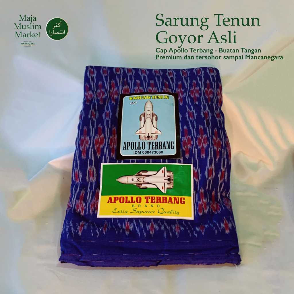 SARUNG TENUN GOYOR LEGENDARIS DIJAMIN ASLI - APOLLO TERBANG BIRU - BUATAN TANGAN, MESIN KAYU