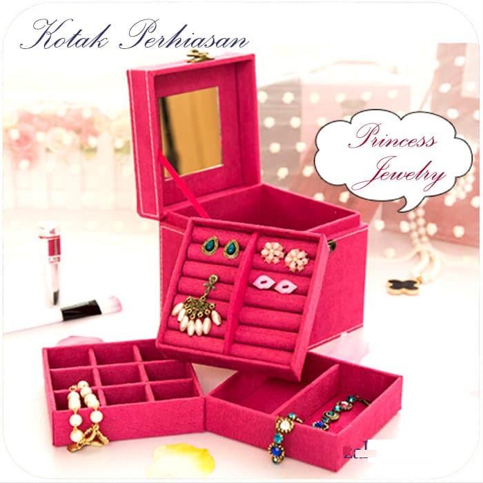 Igrosir 3 Layer Jewelry Box / Kotak Perhiasan / Penyimpanan Aksesoris / Anting