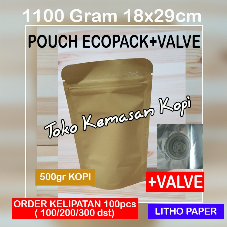 

Kemasan 500gr Kopi Standing Pouch litho Paper 1100gr+Zipper+Valve