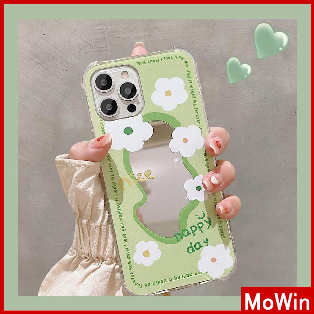 iPhone Case Acrylic HD Mirror Airbag Shockproof Protection Camera Cute Line Green Flowers Compatible For iPhone 11 iPhone 13 Pro Max iPhone 12 Pro Max iPhone 7 Plus iPhone xr