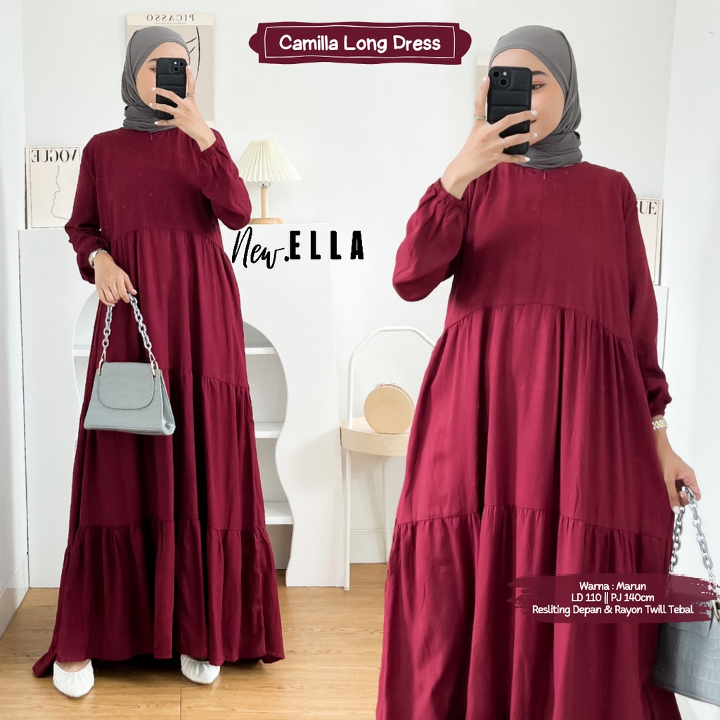 CAMILA LONG DRESS 6 WARNA BY DLINK STORE / BASIC DRESS RAYON BUSUI