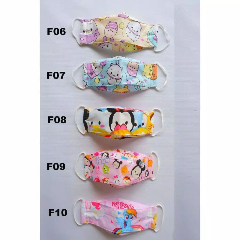 MASKER ANAK DEWASA KAIN KATUN SNI 3PLY MODEL EVO KF94 3D MOTIF KARTUN DISNEY LUCU ANTI KORONA