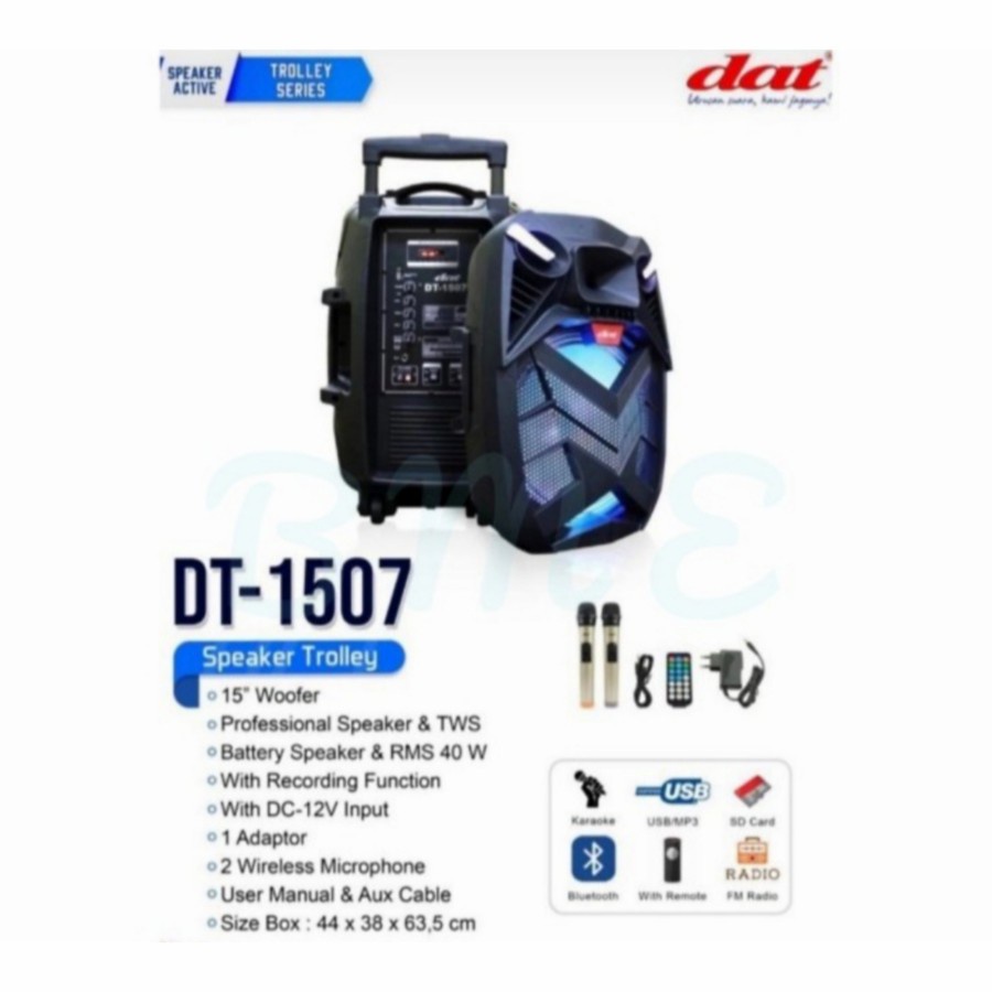 Speaker Trolley DAT DT 1507 Portable Speaker Bluetooth Troli 15 inci