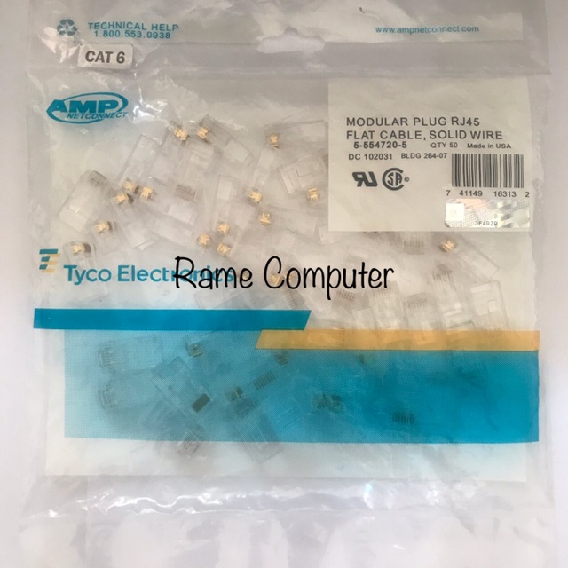 Modular Plug Rj45 Cat6 AMP TYCO / Kepala Konektor RJ isi 50 Pc / Bungkus